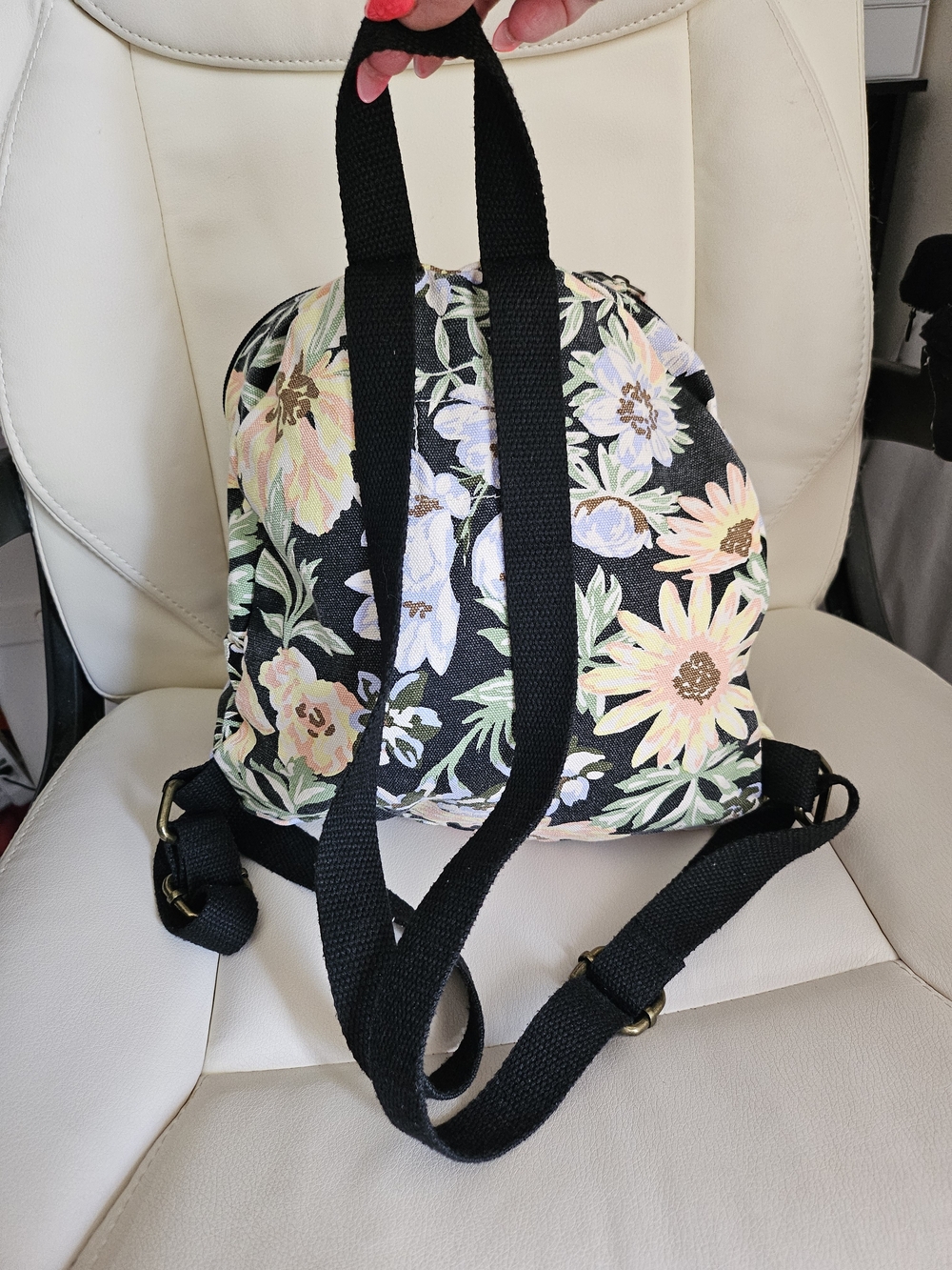Billabong Black Floral Mini Backpack with Pastel Flowers - Picture 4 of 8